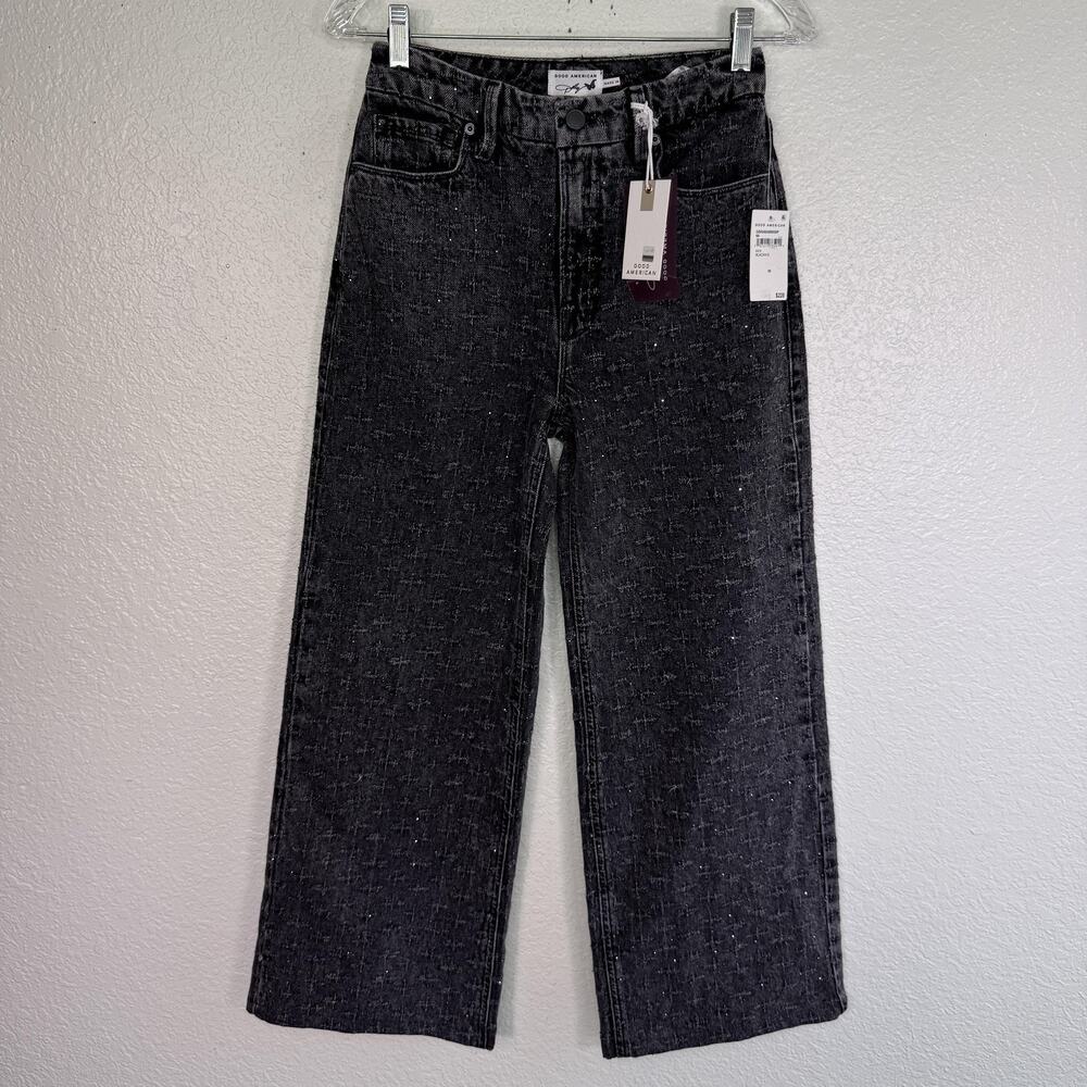 Good American Dolly Parton Jeans Women 24 Straight Rhinestone Sparkle Denim *HEM